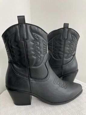 Rampage Black Faux Leather Western Cowgirl Boots Embroidered Women's 9